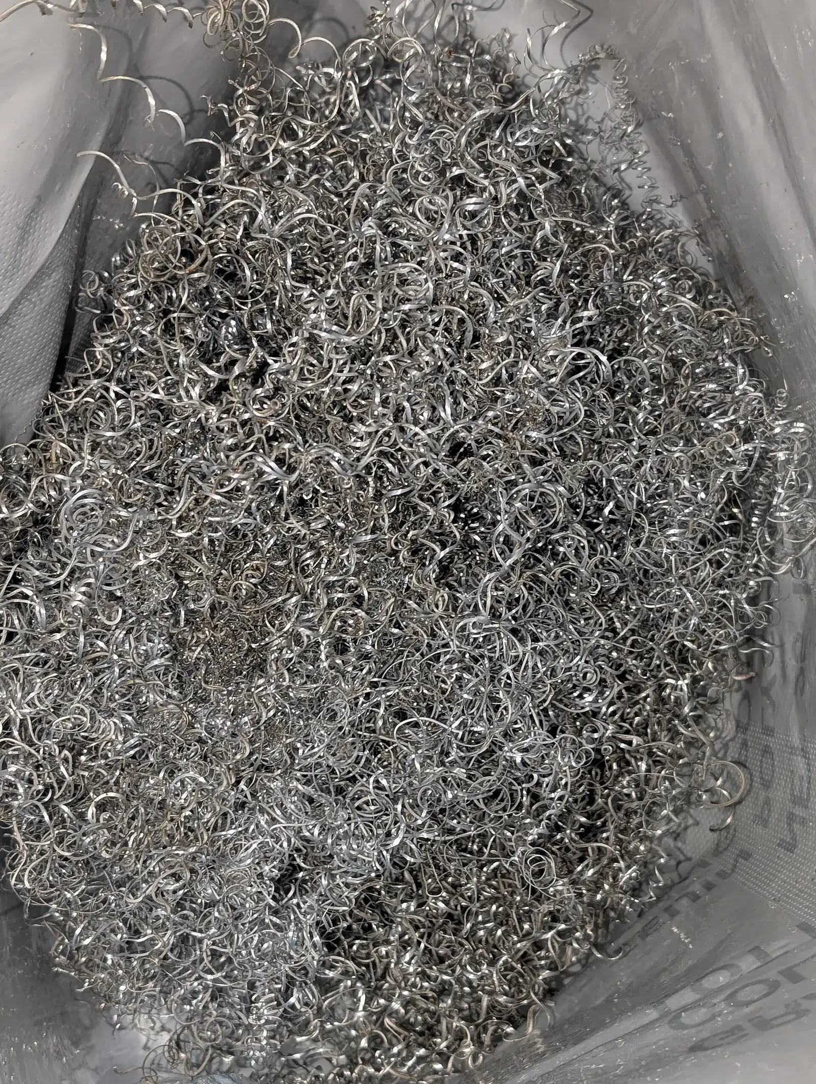 Close-up of aluminium chips and turnings from machining