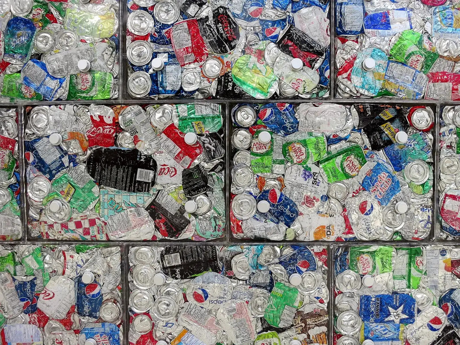 Close-up of baled crushed aluminium beverage cans