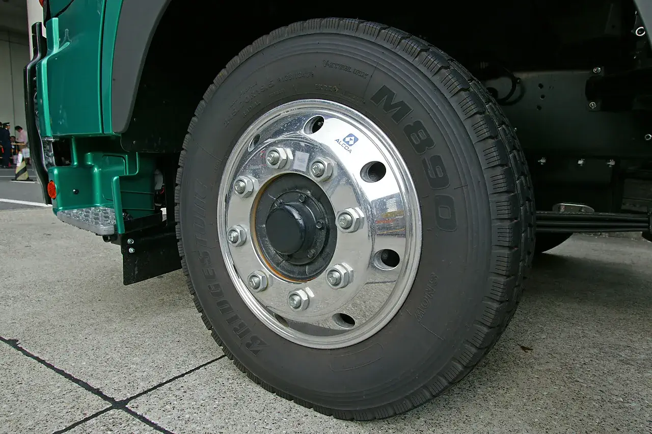 Polished aluminium alloy truck wheel