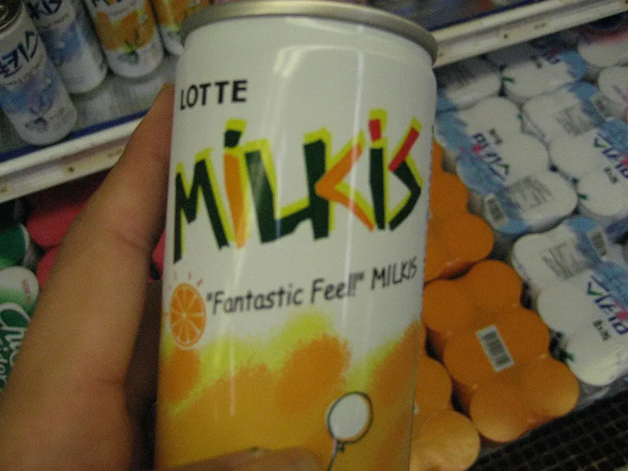 A can of Lotte Milkis Korean carbonated milk drink