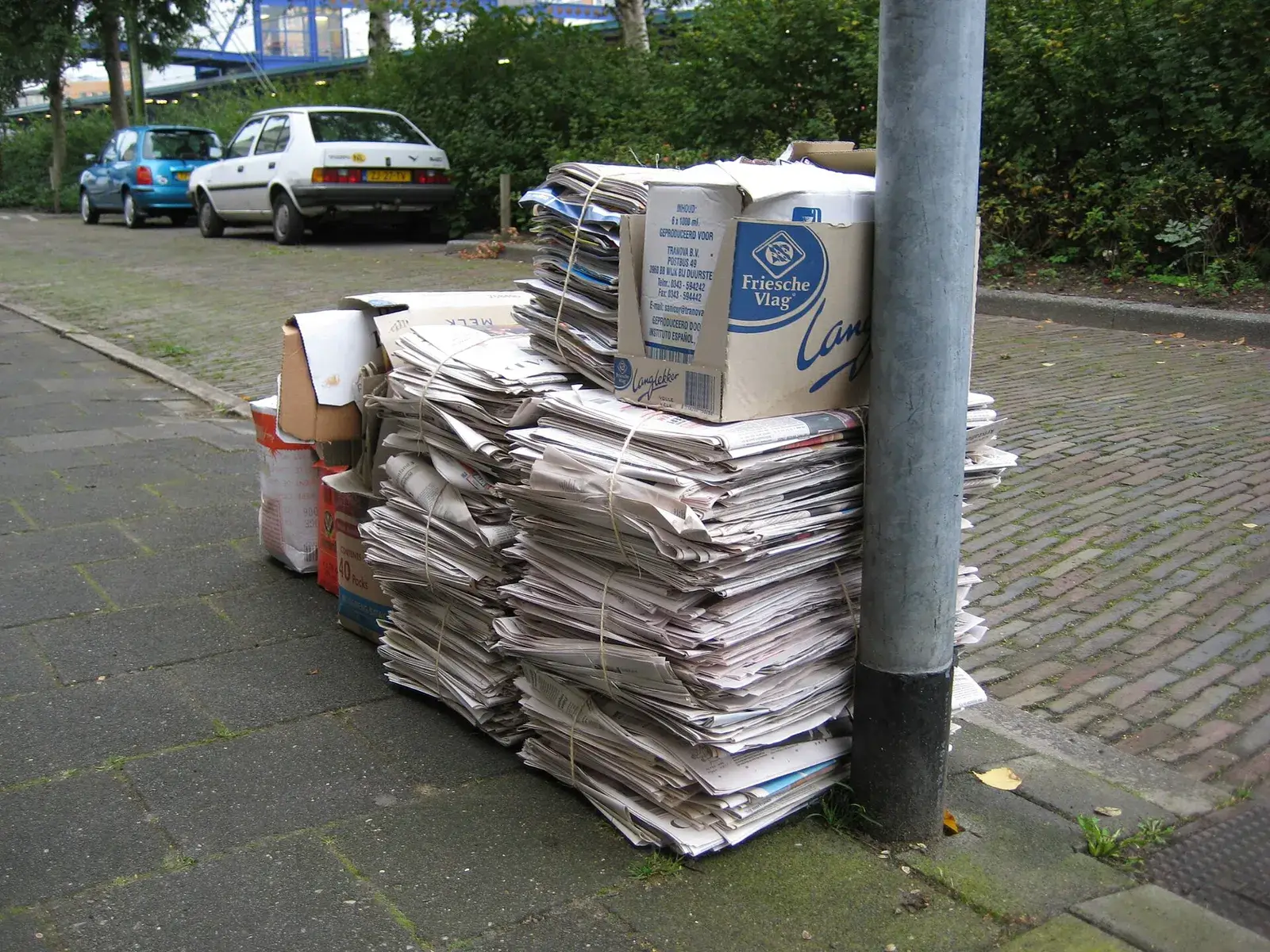 Bundles of newspapers and magazines put out for collection
