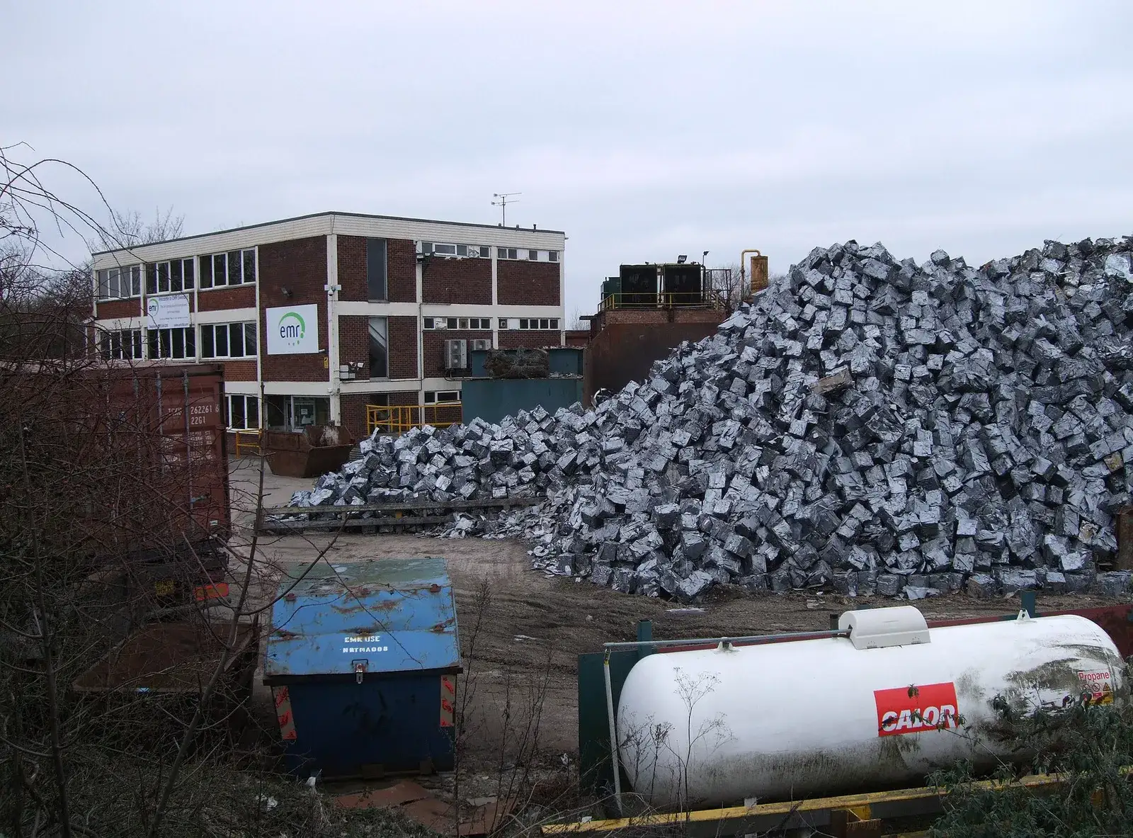 Stockpile of processed ferrous scrap at a scrap yard