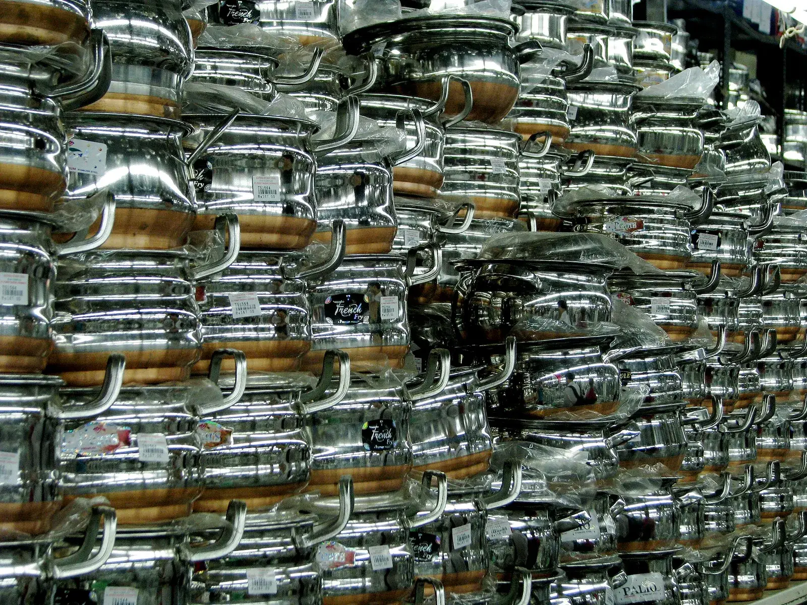 Shelves of stainless steel utensils