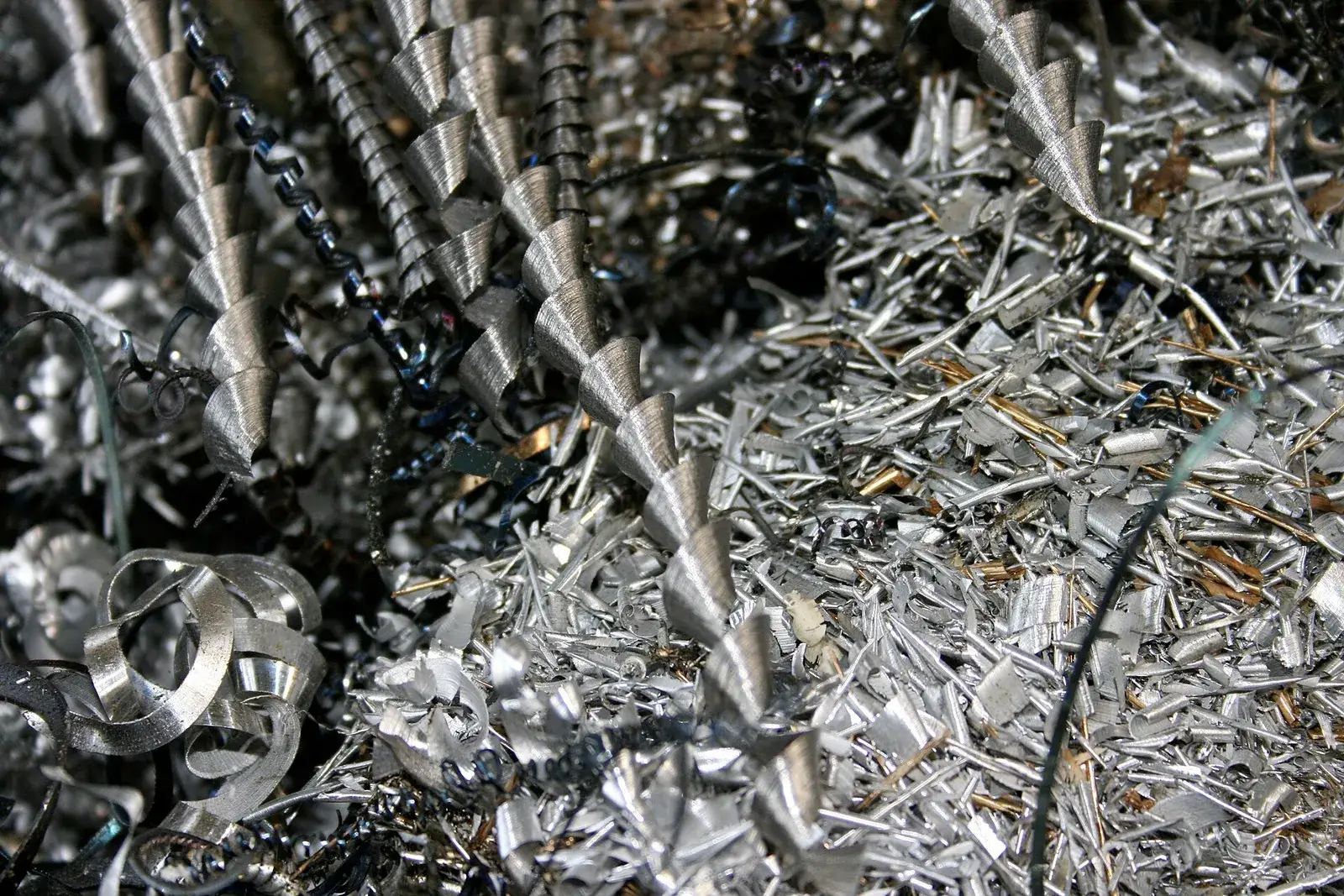 Shiny metal machining turnings and chips