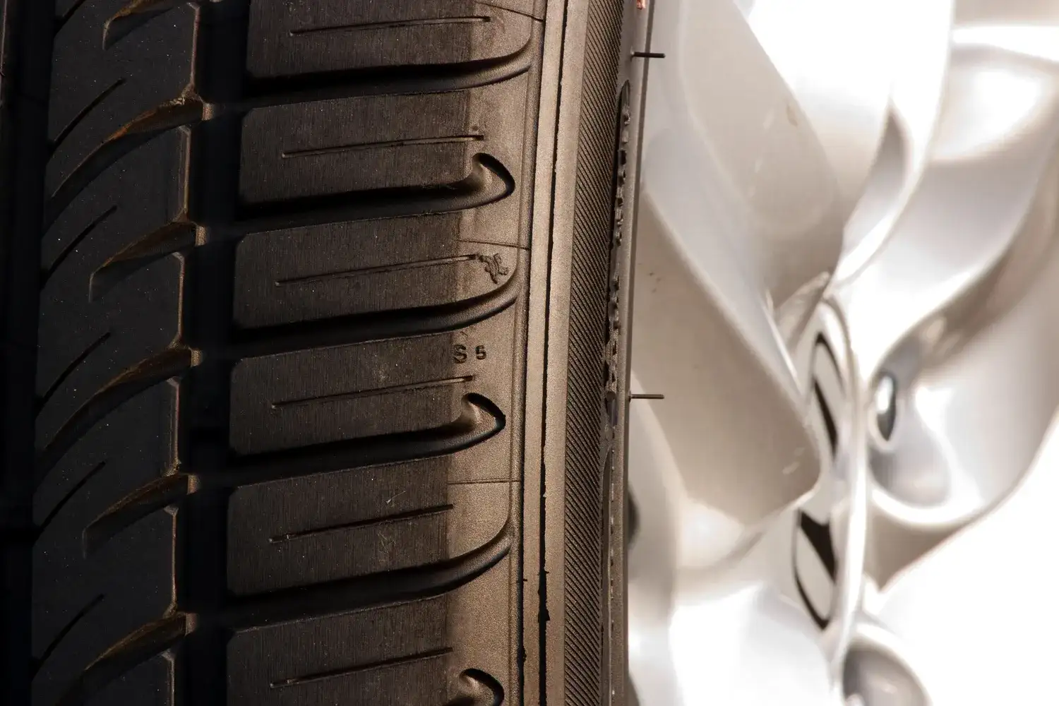 Close-up of the tread of a summer car tyre