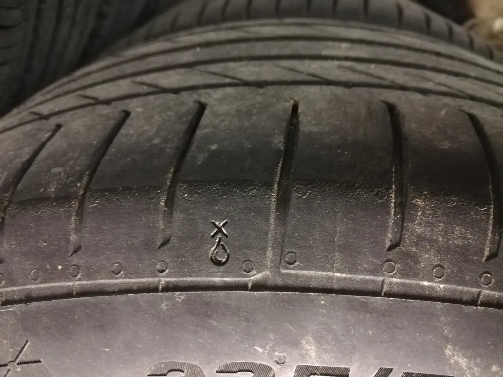 Tread wear indicator bar in the groove of a tyre