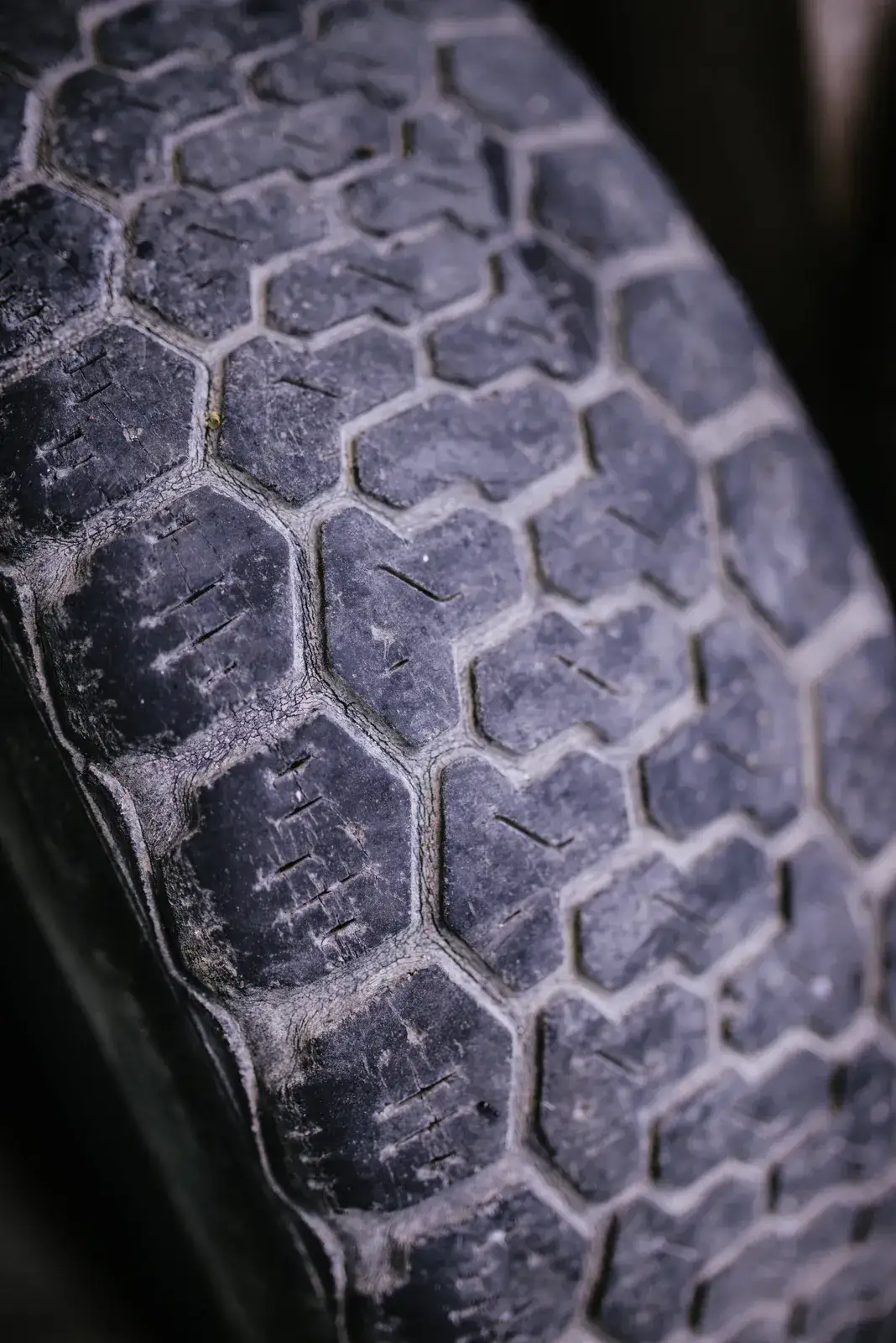 Close view of a worn tyre tread